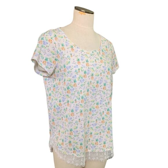 Lauren Conrad Pineapple Print Eyelash Lace Tie Back Top Sz L #135A - Picture 4 of 10